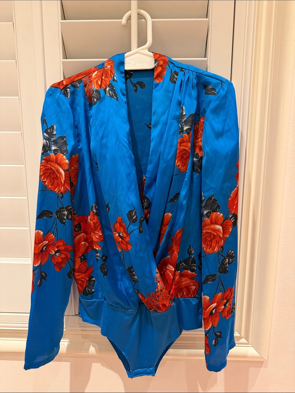 Zara Bright Blue Floral Wrap-Front Jacket